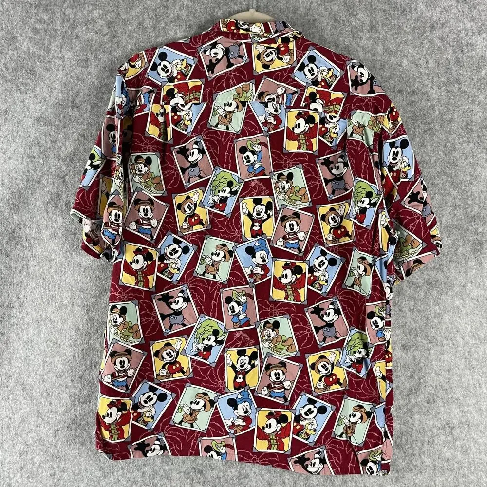 Vintage Disney Mickey Hawaiian‎ Shirt Mens Medium Button Up Rayon Tropical